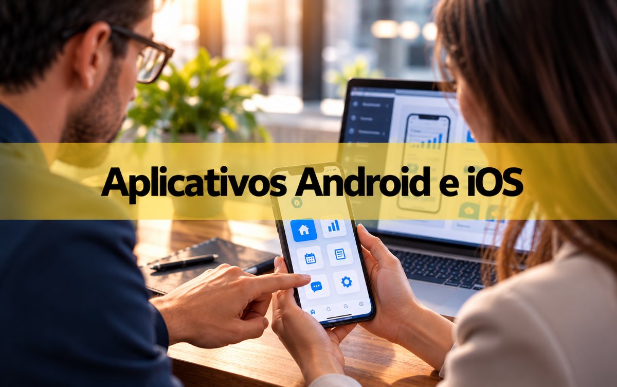 Aplicativos Android e iOS: duas pessoas analisando um aplicativo em um smartphone
