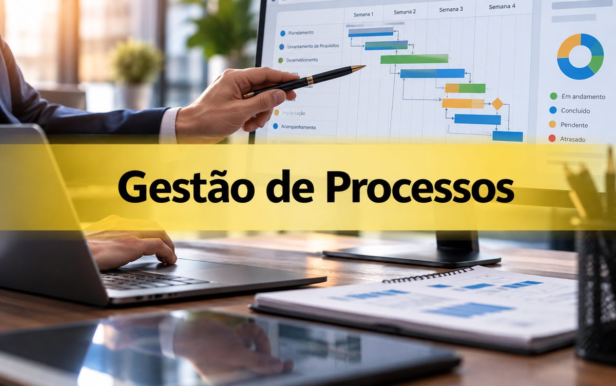 Gestão de Processos: cronograma de projeto exibido em uma tela