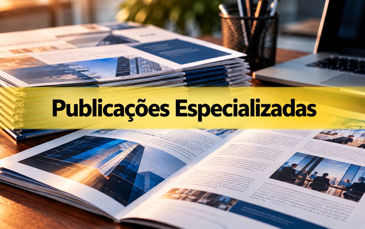 Publicações Especializadas: revistas e materiais impressos sobre a mesa
